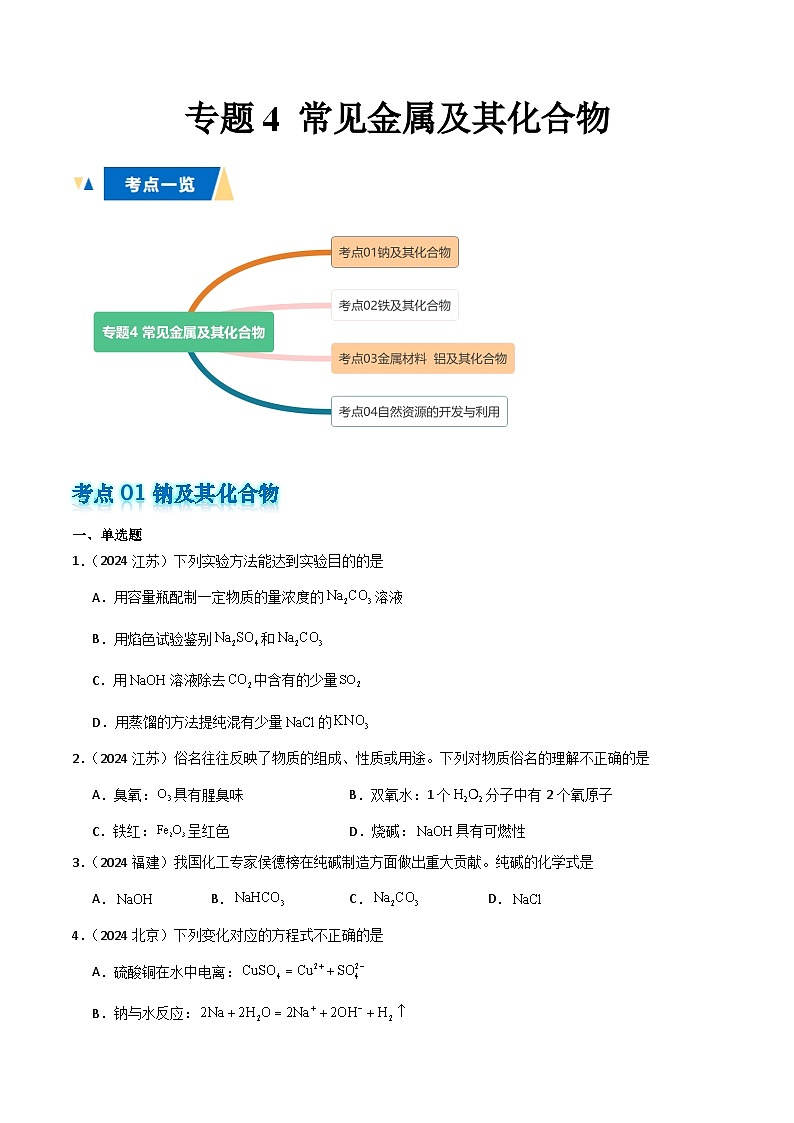 专题4 常见金属及其化合物原卷版第1页
