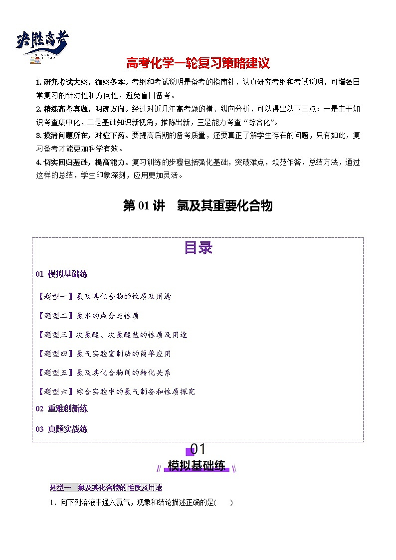 第01讲  氯及其重要化合物(练习)(解析版)第1页