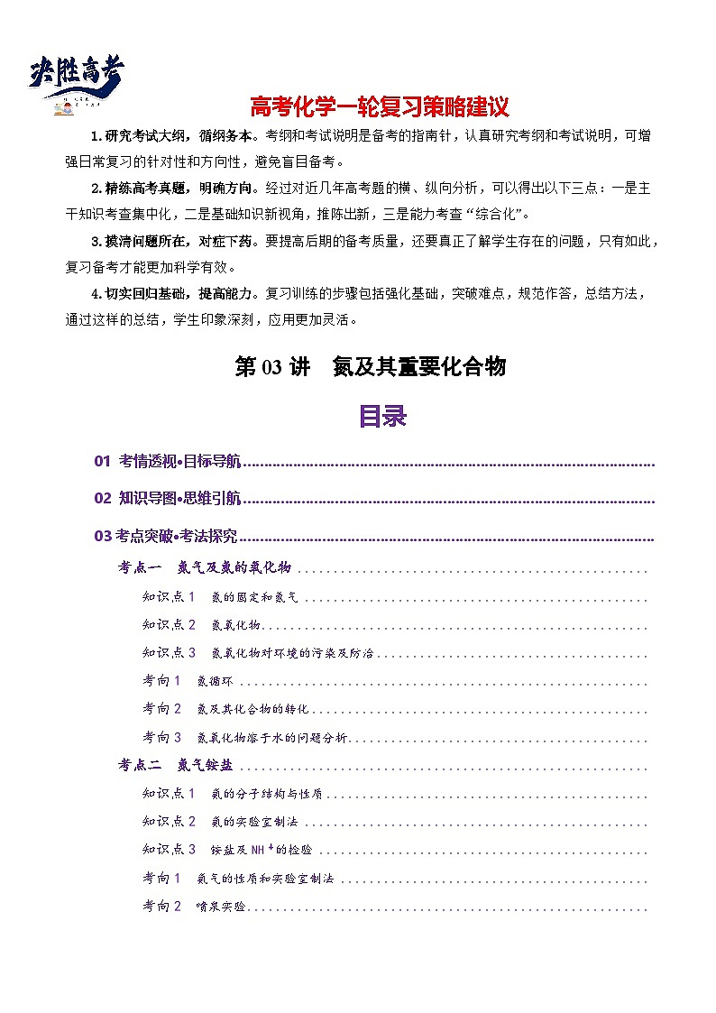 第03讲  氮及其重要化合物(讲义)(原卷版)第1页