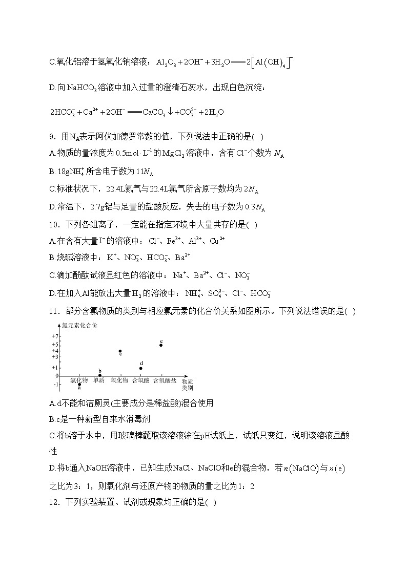 辽宁省朝阳市重点高中2024-2025学年高一上学期12月月考化学试卷(含答案)第3页