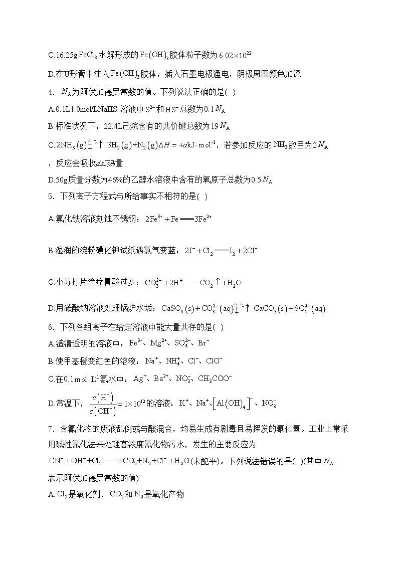 六安市裕安区新安中学2025届高三上学期第二次月考化学试卷(含答案)第2页