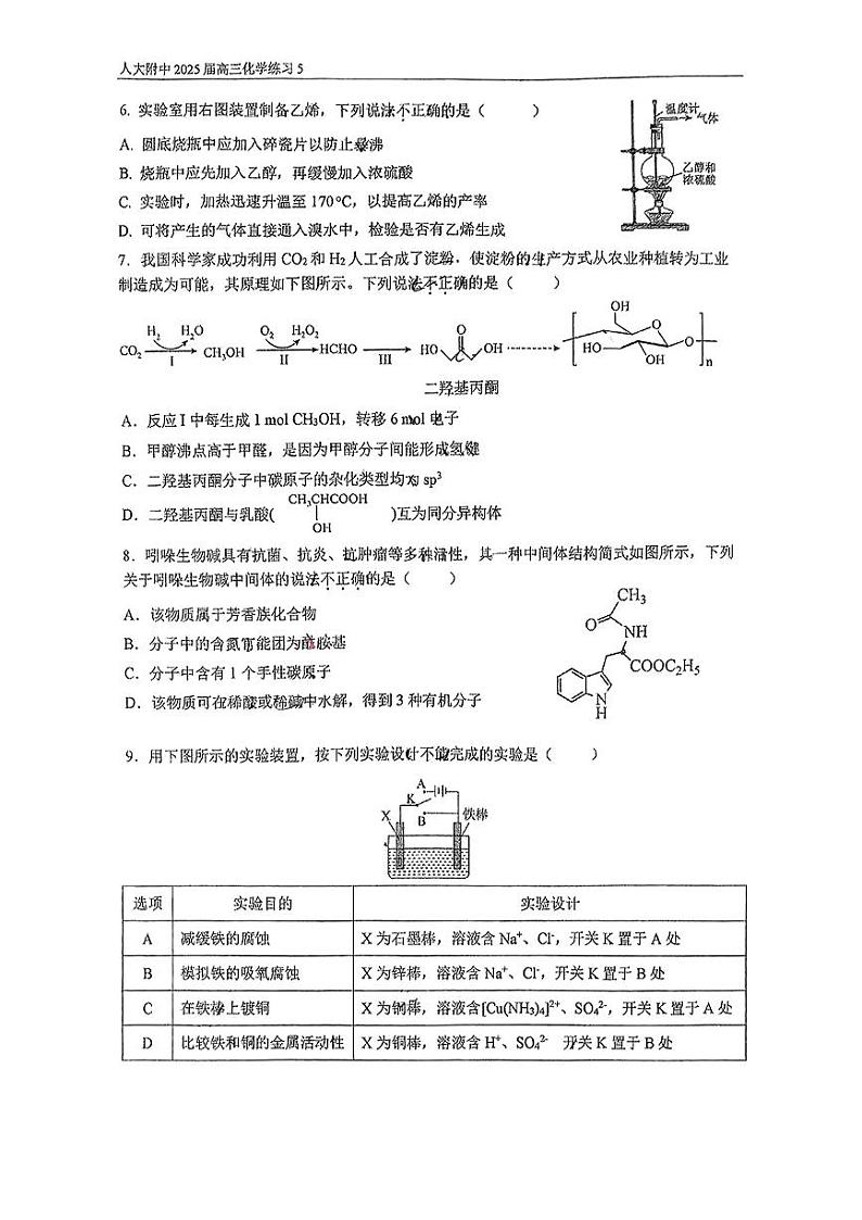 2024北京人大附中高三（上）统练五月考化学试卷第2页