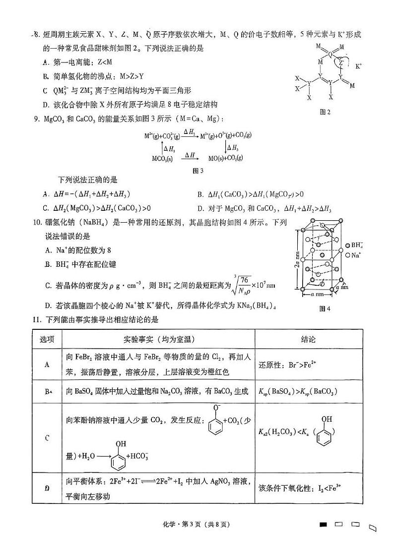 重庆市第八中学校2024-2025学年高三上学期12月月考 化学试题第3页