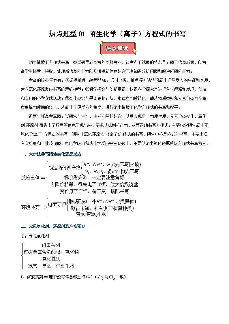 热点题型01 陌生化学（离子）方程式的书写-2025年高考化学 热点 重点 难点 专练（西北四省专用）（解析版）第1页