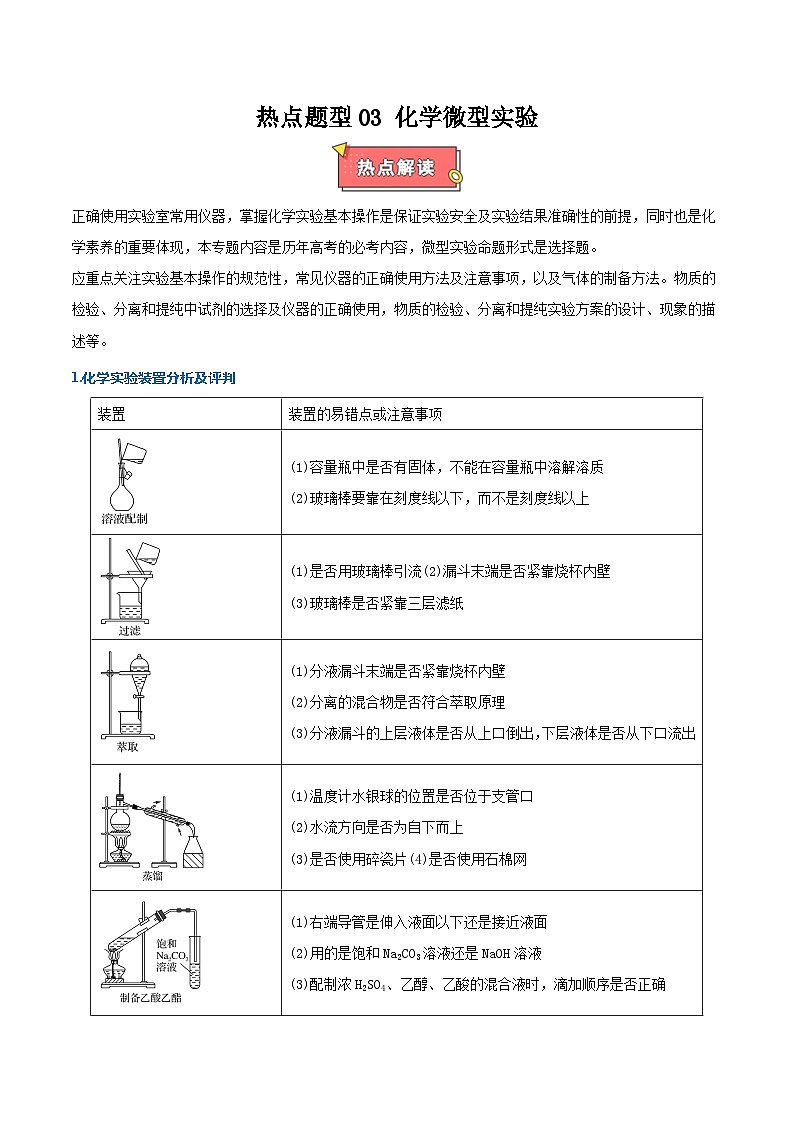 热点题型03 化学微型实验-2025年高考化学 热点 重点 难点 专练（西北四省专用）（解析版）第1页