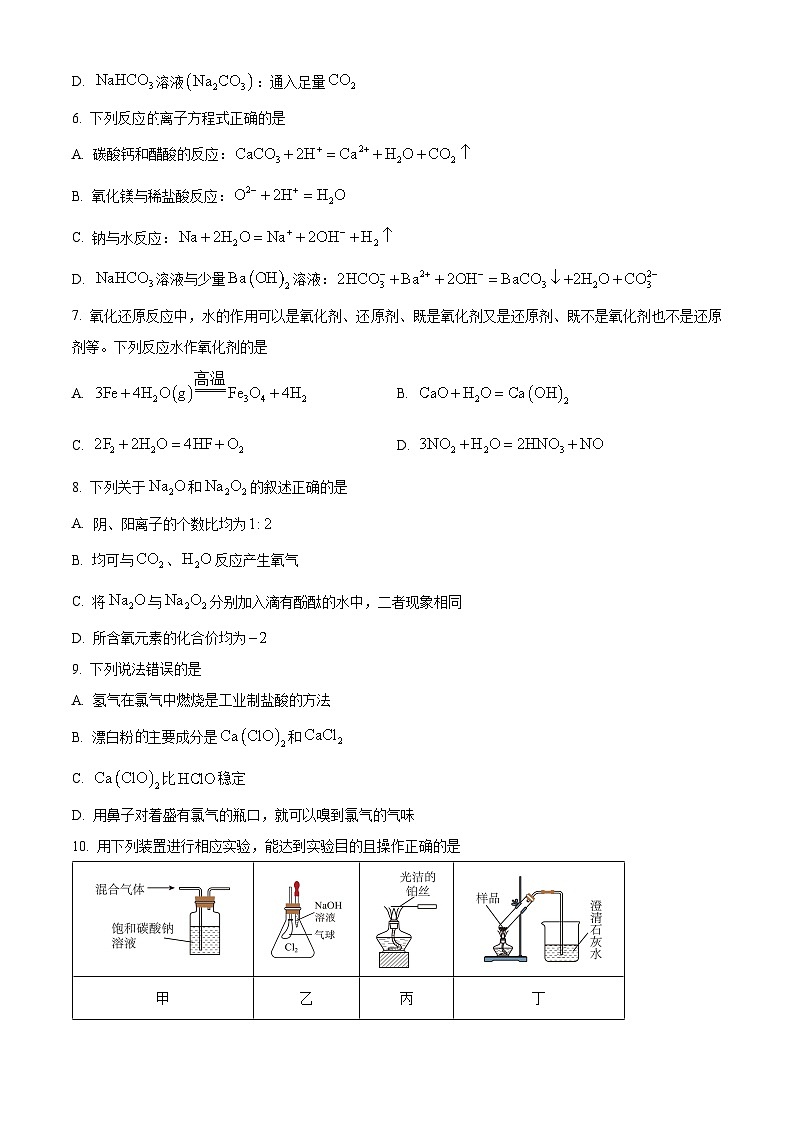 四川省泸州高级中学2024-2025学年高一上学期期中考试化学试题 Word版无答案第2页