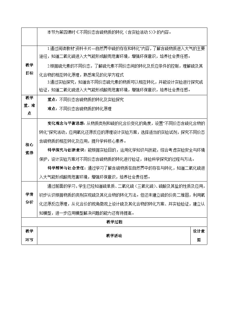 人教版（2019）高中化学必修二5.1.4 硫及其化合物—不同价态含硫物质的转化 教案第2页