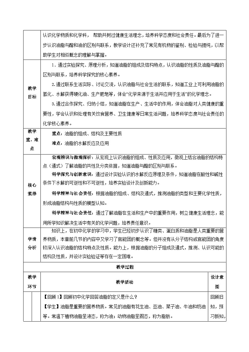 人教版（2019）高中化学必修二7.4.3 油脂 教案第2页