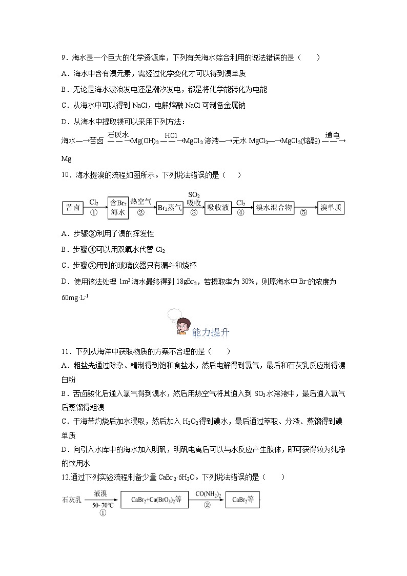 人教版（2019）高中化学必修二8.1.2 海水资源的开发利用 分层练习（原卷）第3页