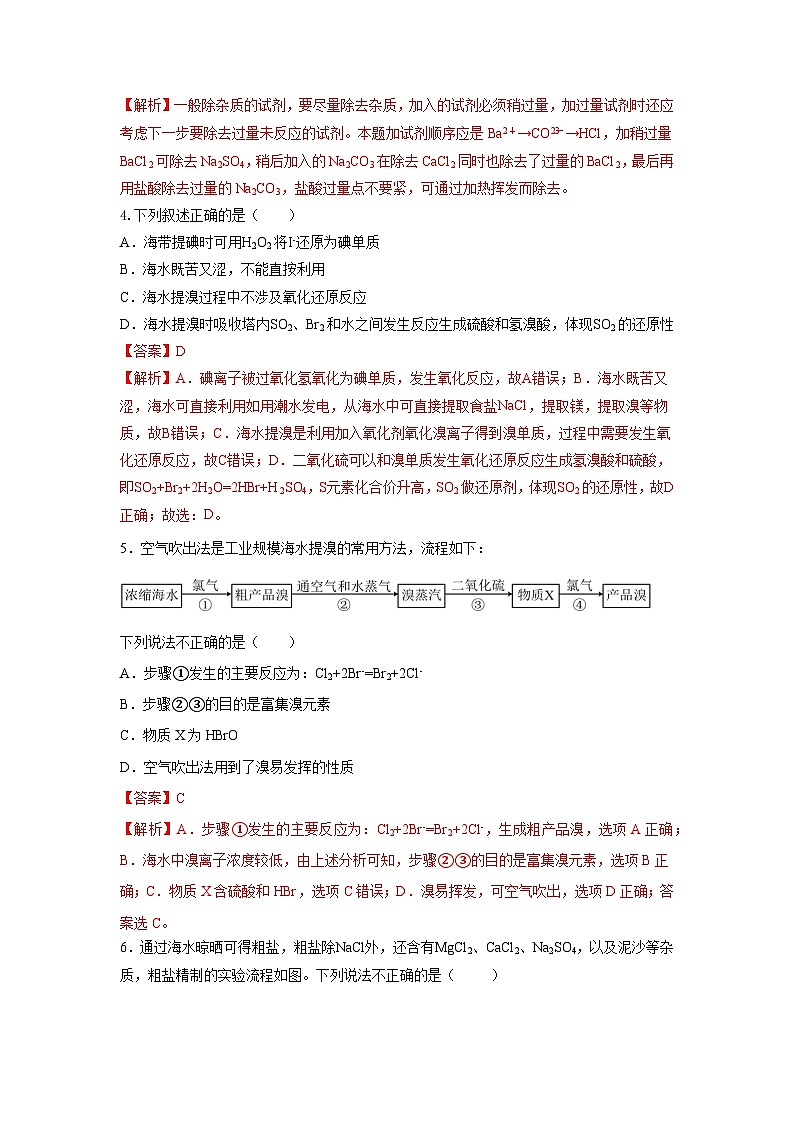 人教版（2019）高中化学必修二8.1.2 海水资源的开发利用 分层练习（解析卷）第2页