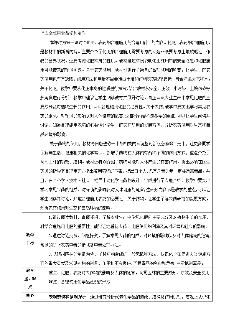 人教版（2019）高中化学必修二8.2.1化肥、农药的合理施用与合理用药 教案第2页