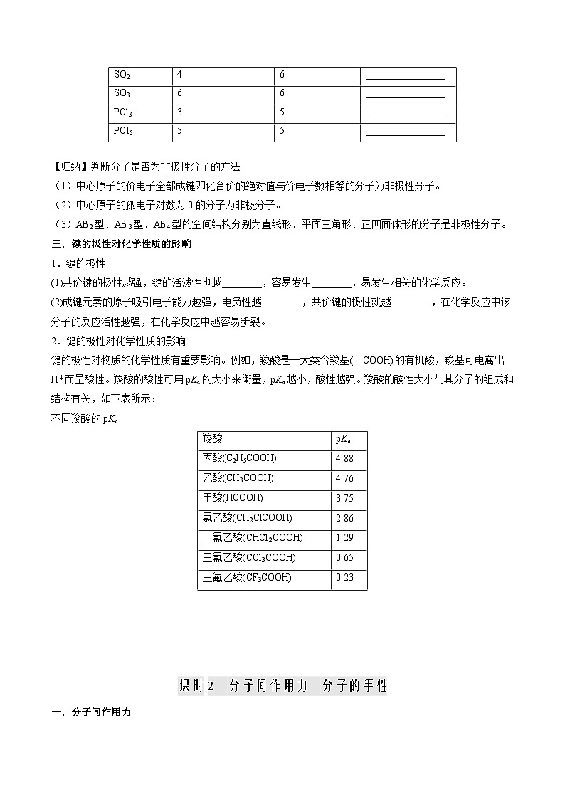 人教版（2019）高中化学 （选择性必修2）专题复习 第05讲 分子结构与物质的性质（原卷版）第3页