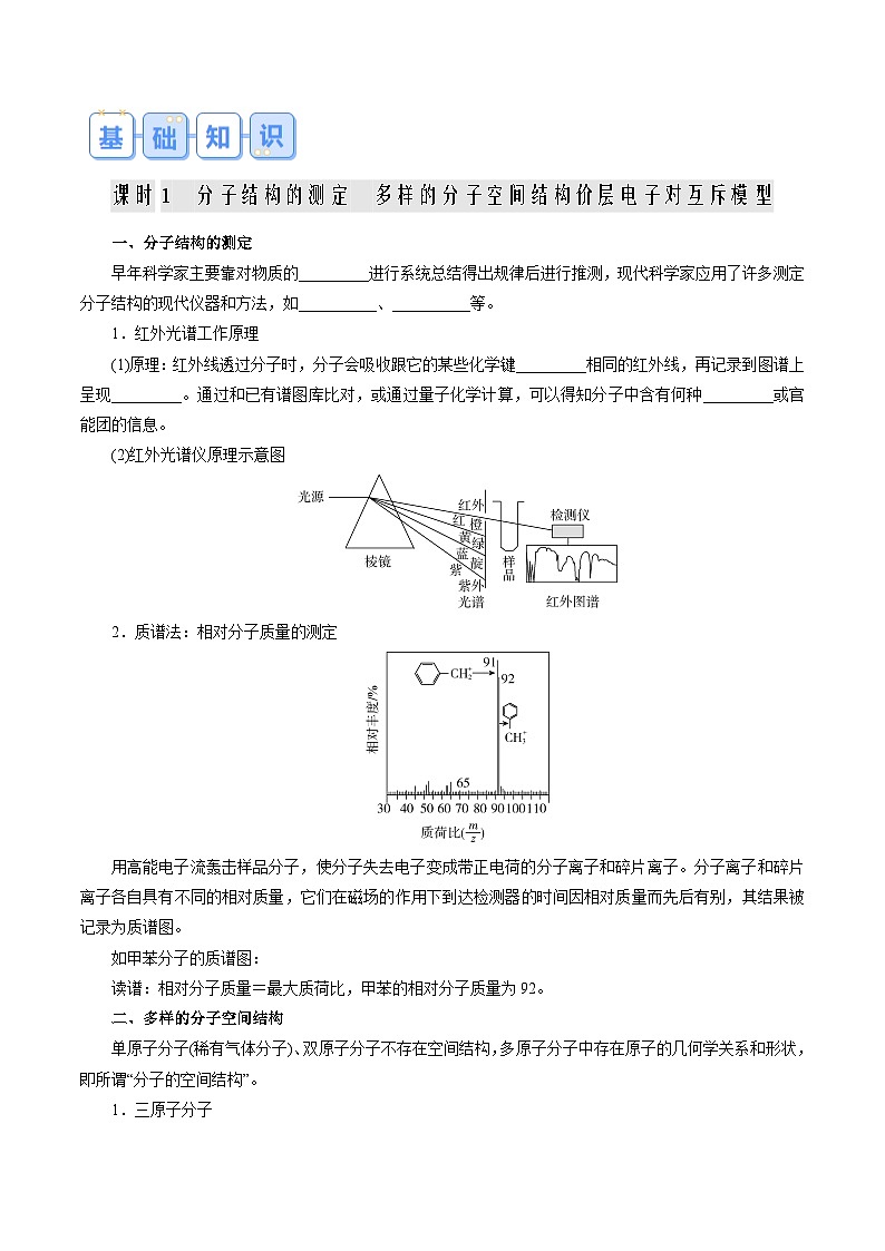 人教版（2019）高中化学 （选择性必修2）专题复习 第04讲 分子的空间结构（原卷版）第2页