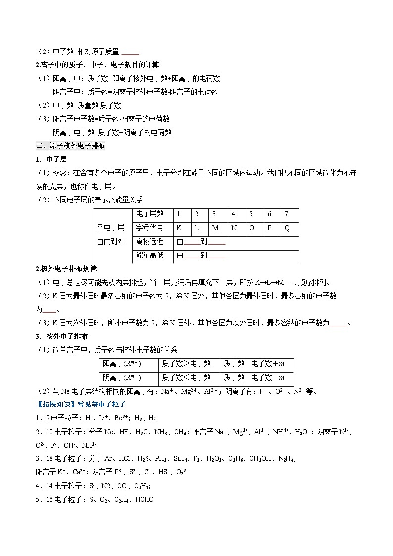【寒假专题训练】人教版 高中化学 必修1 高一寒假 专题训练 专题04 物质结构  元素周期律（原卷版）第3页
