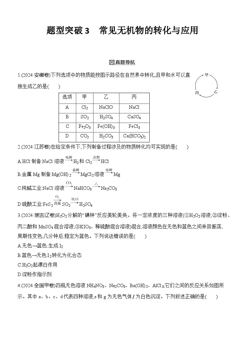 题型突破3　常见无机物的转化与应用    练习（含解析）第1页