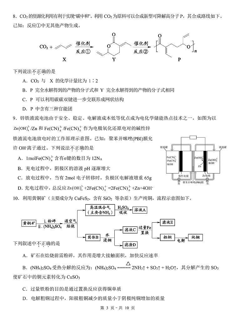 2024北京朝阳外国语学校高三（上）12月月考化学试卷第3页