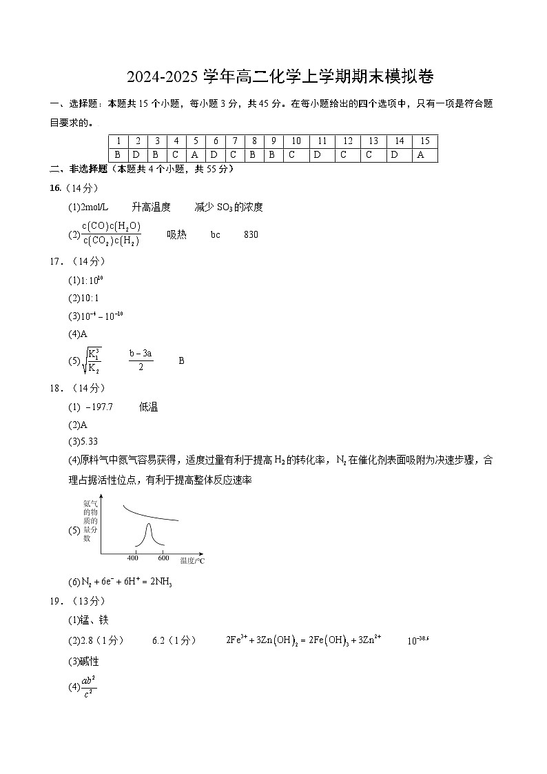 高二化学期末模拟卷（参考答案）第1页