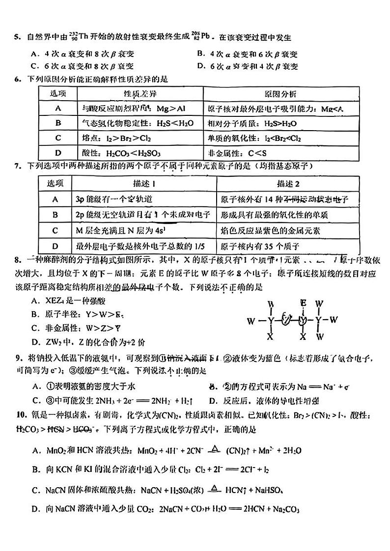 2024北京十一学校高一（上）期末化学试卷（无答案）第2页