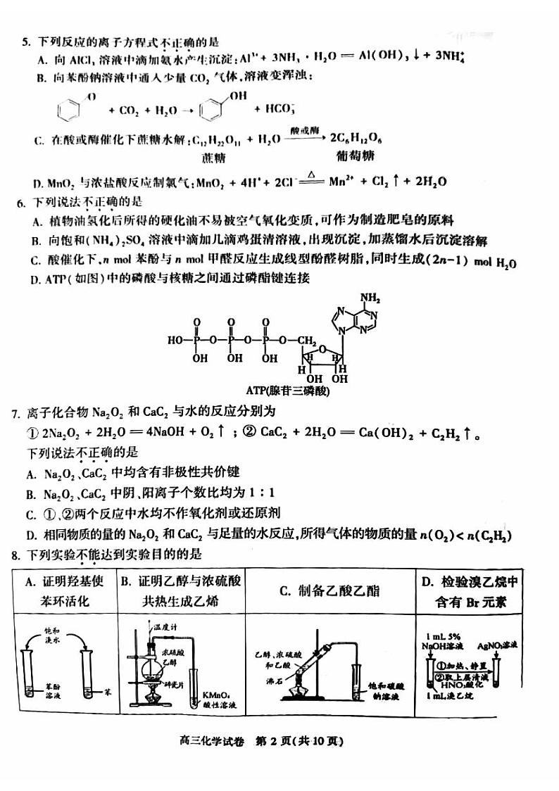北京市朝阳区2023~2024学年度高三第一学期期末质量检测化学试卷（无答案）第2页