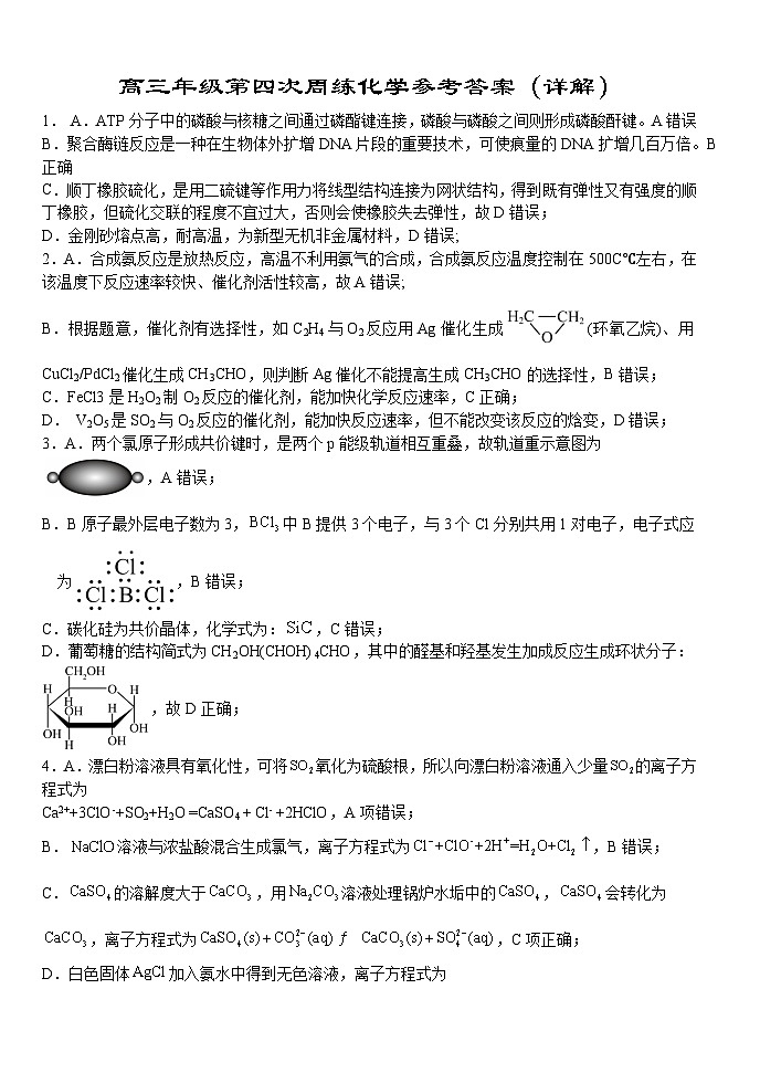 湖北省荆州市沙市中学2024-2025学年高三上学期12月月考化学答案第2页