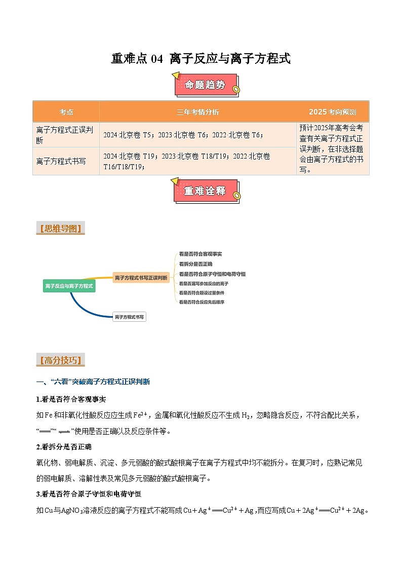 重难点04 离子反应与离子方程式-2025年高考化学 热点 重点 难点 专练（北京专用）（解析版）第1页
