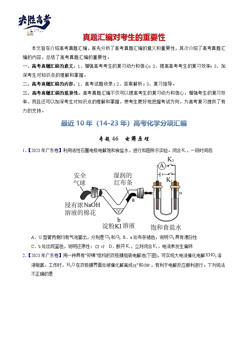 专题46  电解原理（原卷卷）第1页