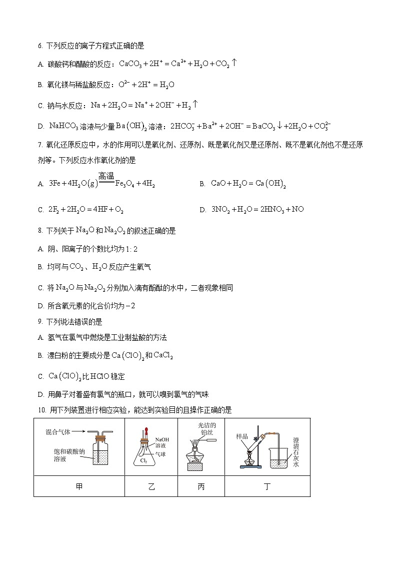 四川省泸州高级中学2024-2025学年高一上学期期中考试化学试题第2页