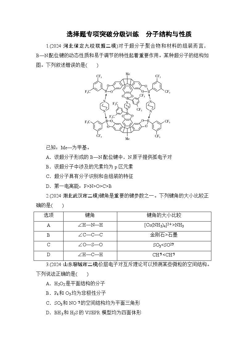2025年高考二轮总复习学案 化学 板块1 专题9 微专题2　分子构型与性质 练习 Word版含解析第1页