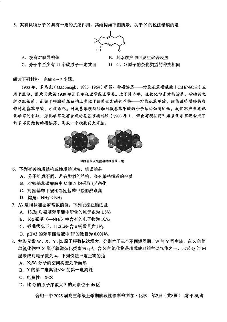 安徽省十联考合肥市第一中学等校2025届高三上学期阶段性诊断检测化学第2页