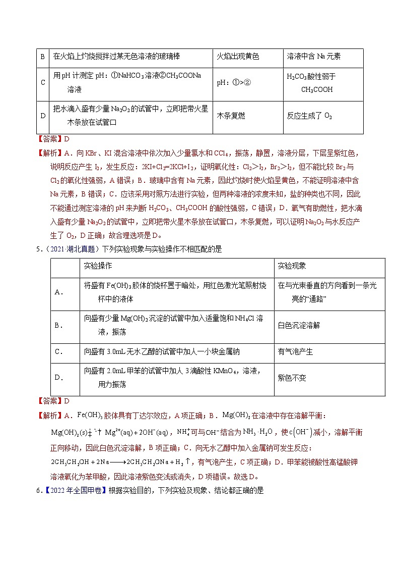 十年高考化学真题（2014-2023）分项汇编专题86实验设计与评价——表格型（Word版附解析）第3页