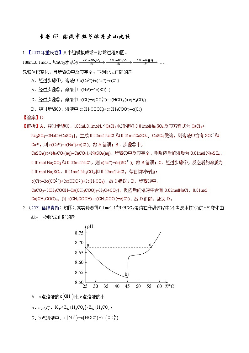 十年高考化学真题（2014-2023）分项汇编专题63溶液中粒子浓度大小比较（Word版附解析）第1页