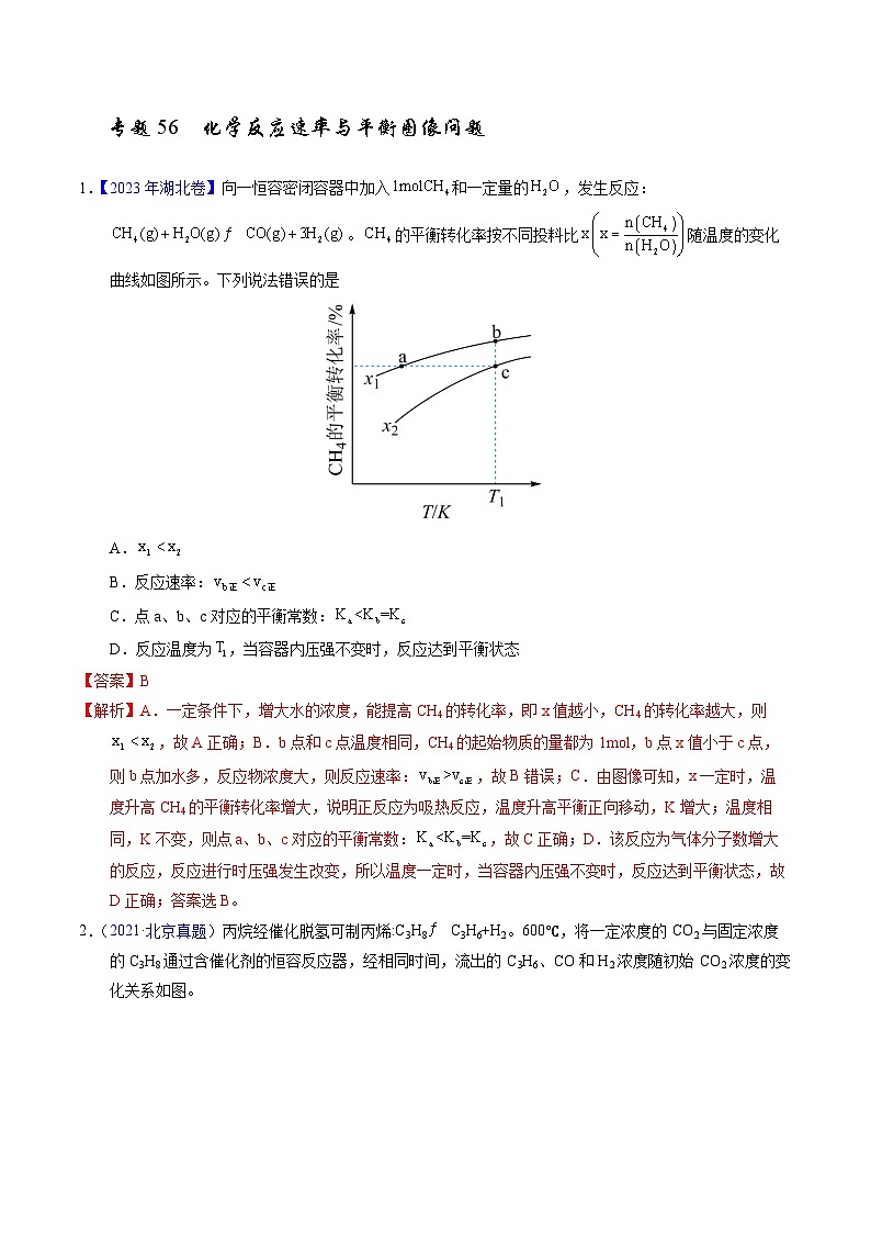 十年高考化学真题（2014-2023）分项汇编专题56化学反应速率与平衡图像问题相关练习（Word版附解析）第1页
