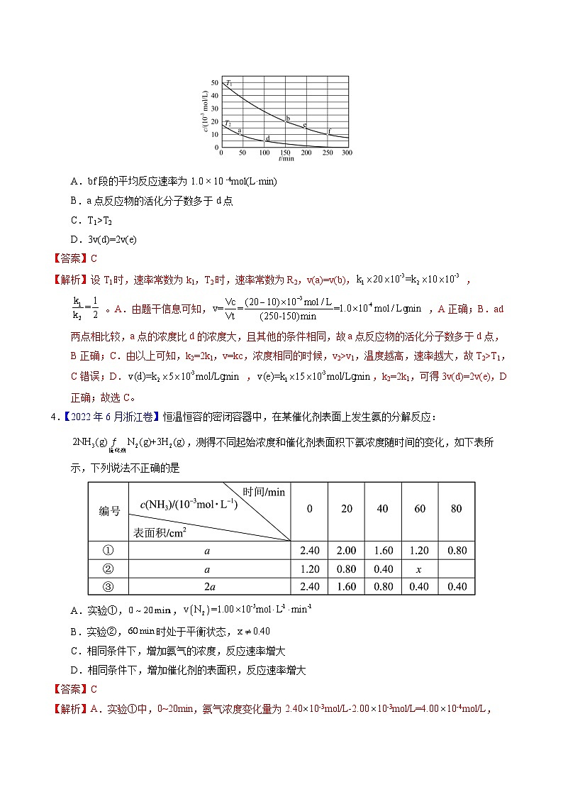 十年高考化学真题（2014-2023）分项汇编专题52化学反应速率（Word版附解析）第3页