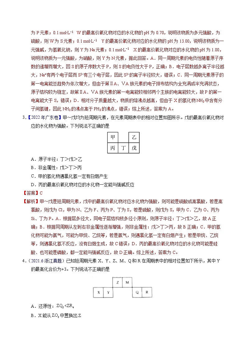 十年高考化学真题（2014-2023）分项汇编专题36“位—构—性”综合——文字周期表推断与分析（Word版附解析）第2页