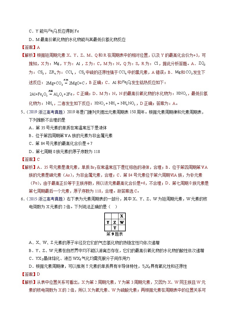 十年高考化学真题（2014-2023）分项汇编专题36“位—构—性”综合——文字周期表推断与分析（Word版附解析）第3页