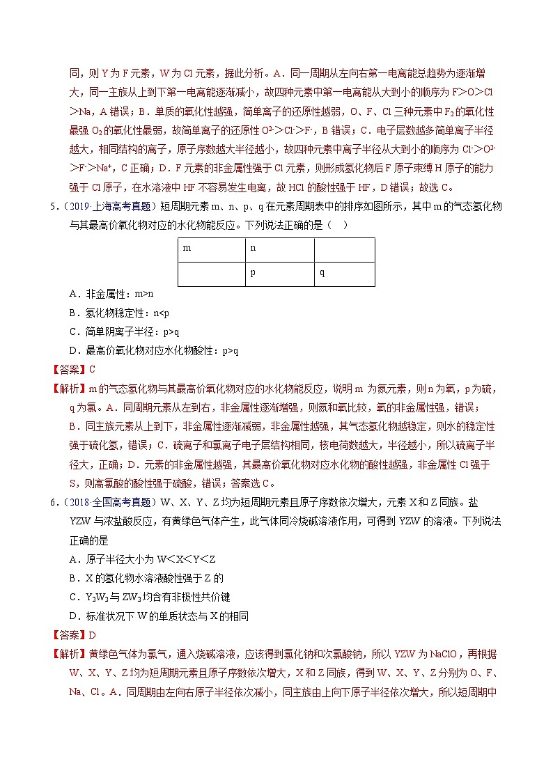 十年高考化学真题（2014-2023）分项汇编专题34“位—构—性”综合——原子结构物质性质推断（Word版附解析）第3页
