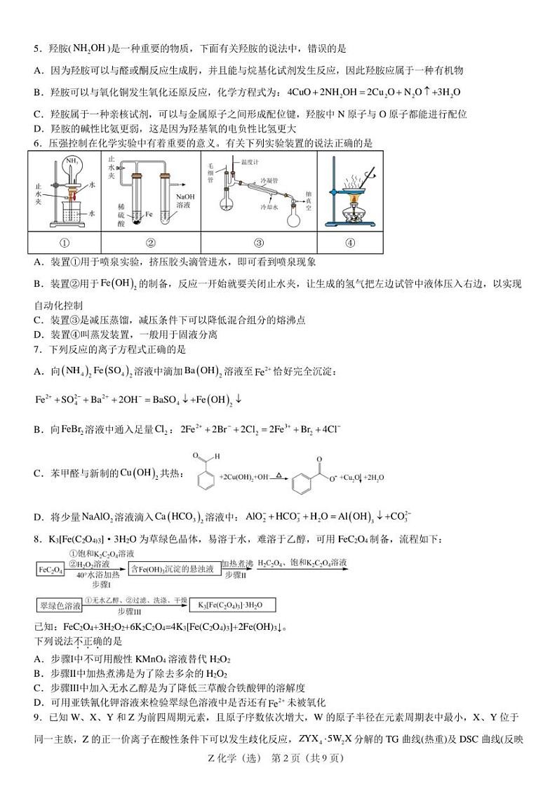 浙江省宁波镇海中学2025届高三1月首考模拟最后一卷化学试卷第2页