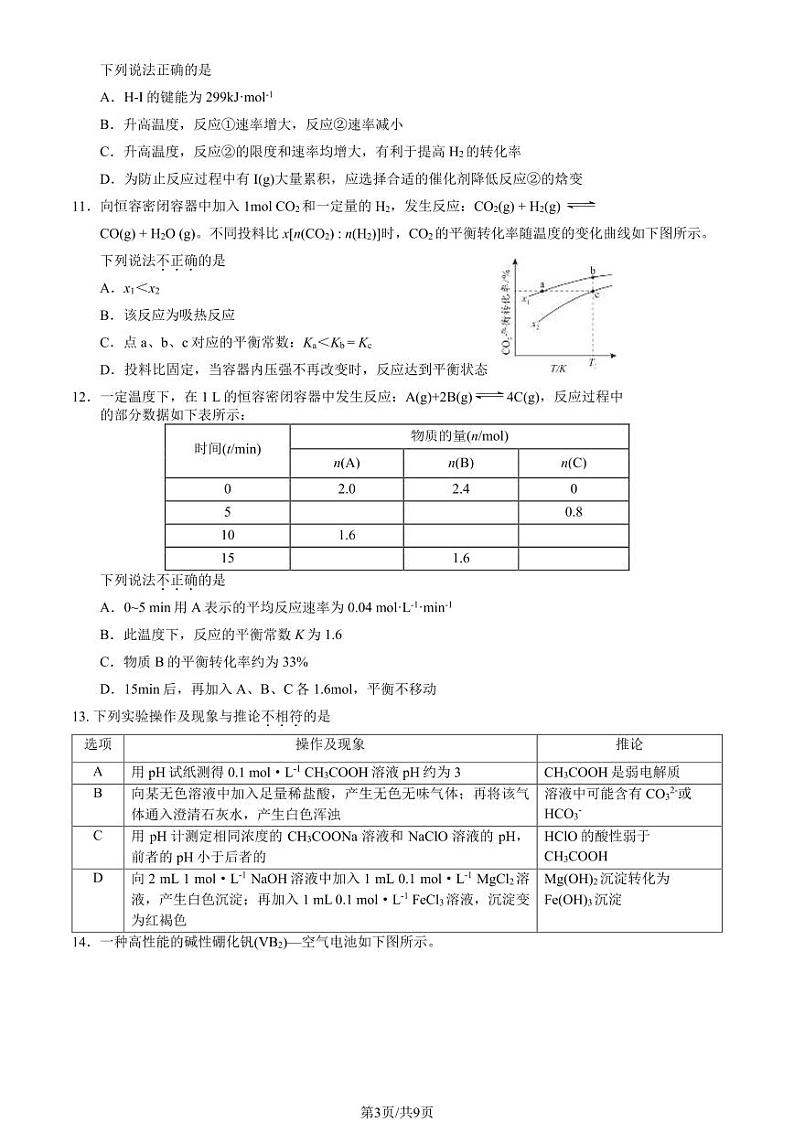 2024北京海淀高二（上）期末化学试卷（教师版）第3页