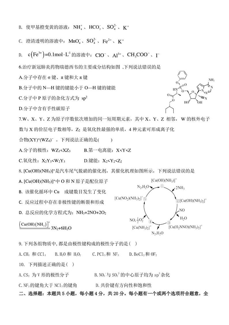2024～2025学年山东省菏泽市曹县第一中学高二上12月月考化学试卷(含答案)第2页