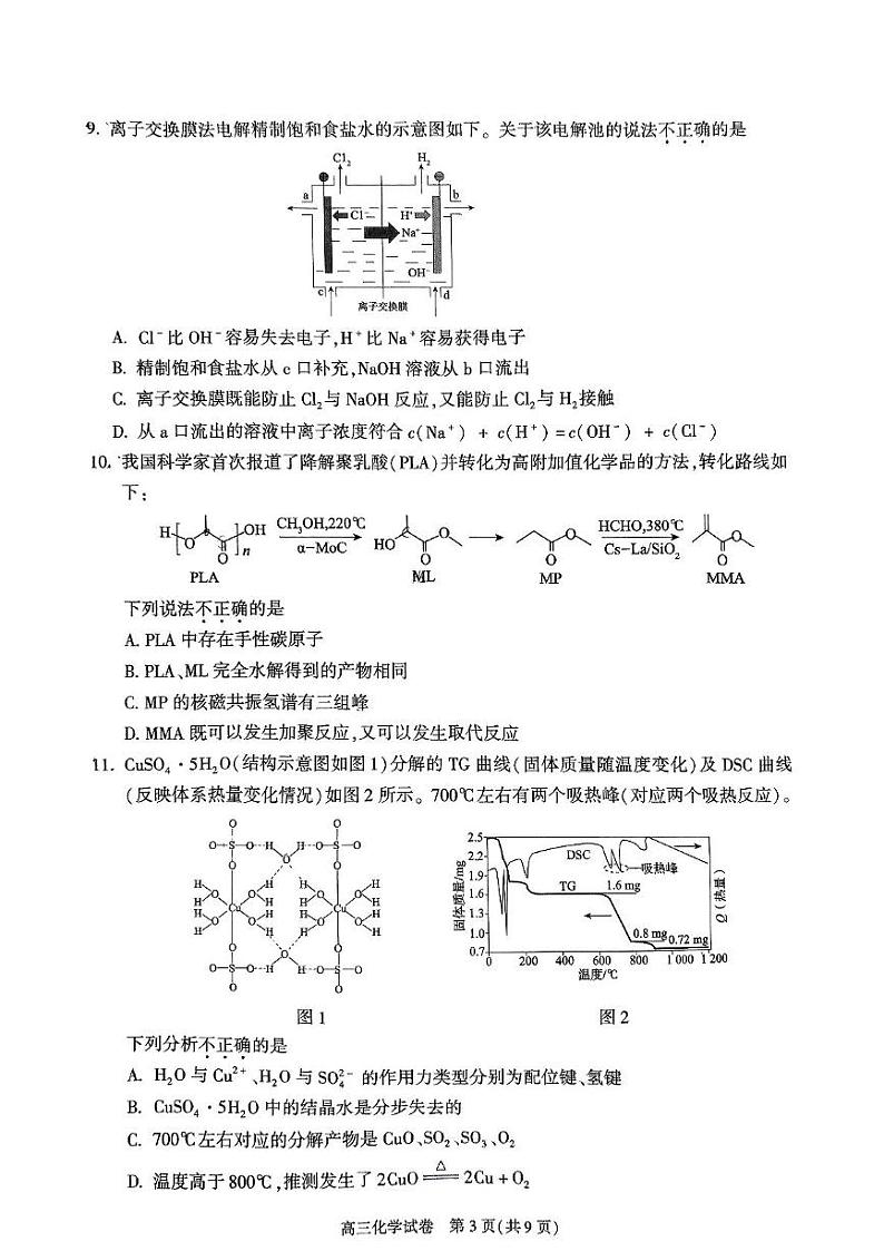 北京市朝阳区2024-2025学年高三上学期期末考试 化学试题第3页