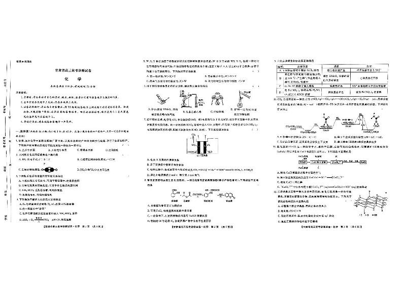 甘肃省2025届高三上学期12月高考诊断化学试题及答案第1页