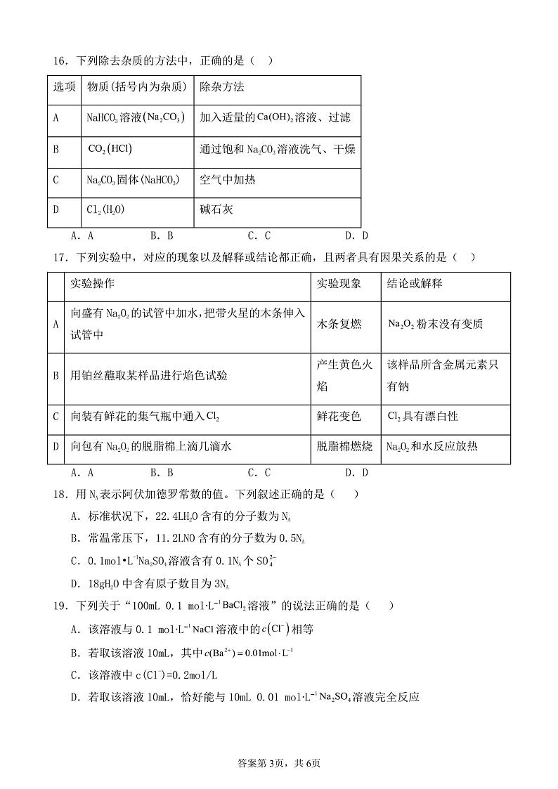 广东省惠州市龙门县中山纪念中学教育集团高级中学2024-2025学年上学期高一11月考试化学第3页