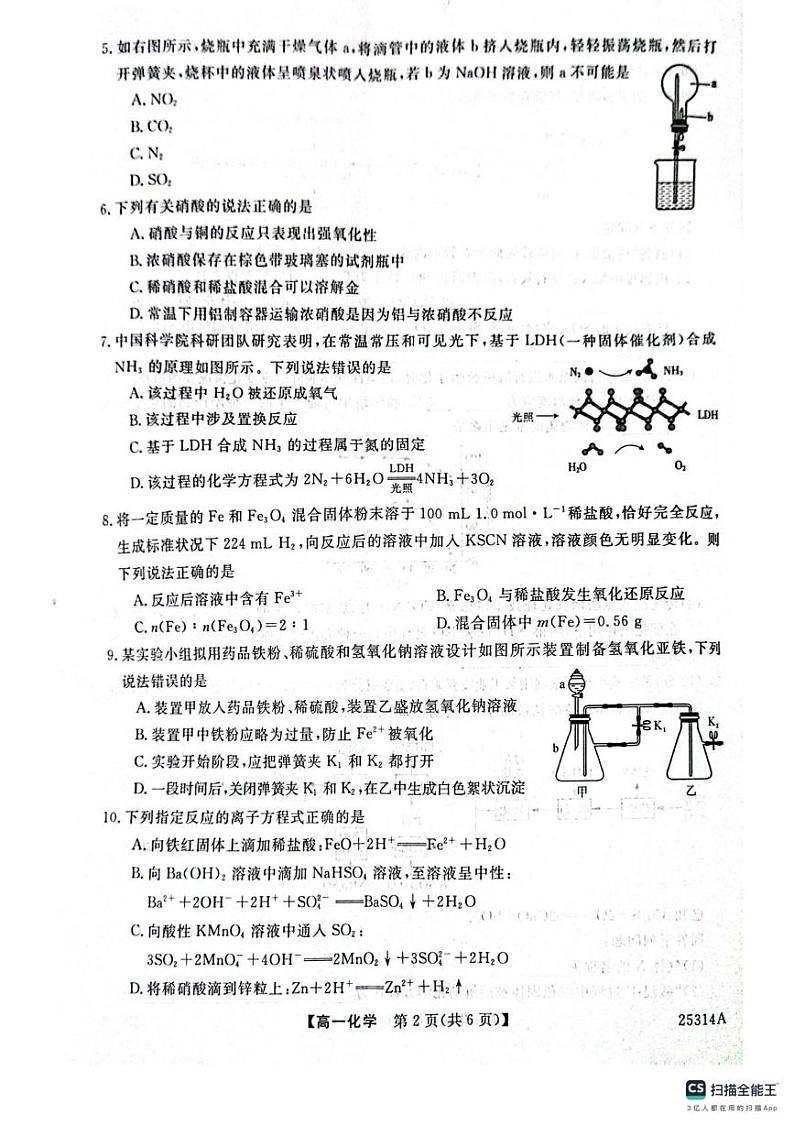山东省菏泽市鄄城县第一中学2024-2025学年高一上学期1月月考 化学试题第2页