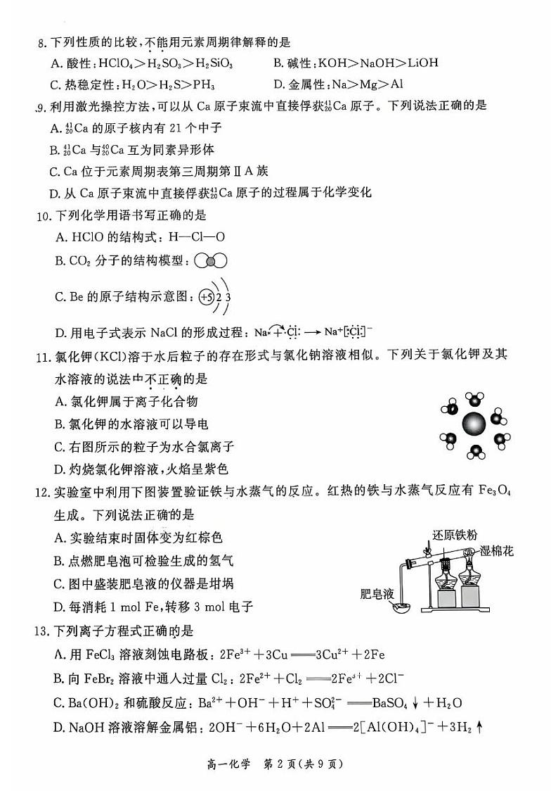 2025北京东城高一（上）期末化学试卷第2页