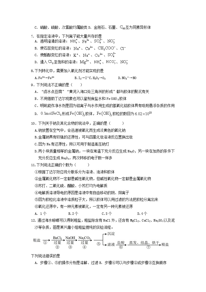 山东省青岛市2023_2024学年高一化学上学期期中试题1第2页