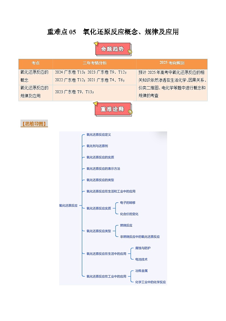 重难点05 氧化还原反应概念、规律及应用-2025年高考化学 热点 重点 难点 专练（广东专用）（解析版）第1页