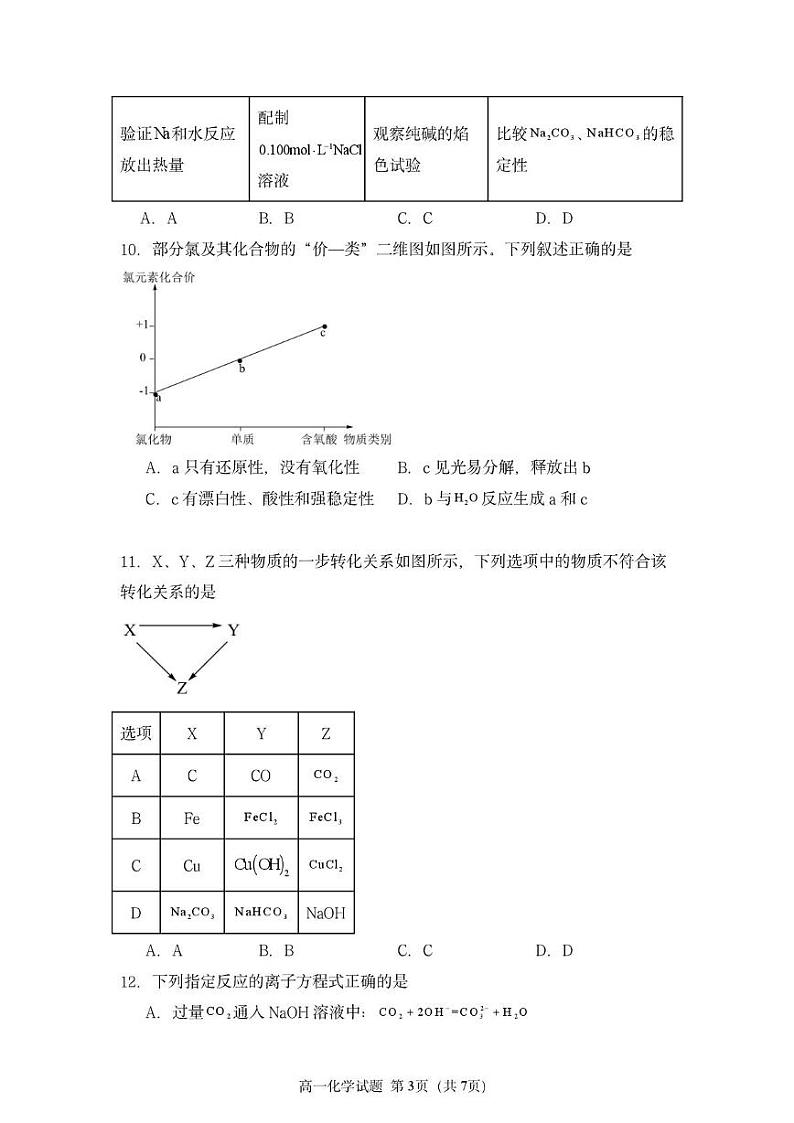 友好学校第七十八届期末联考高一化学试题及答案 高一化学试题第3页