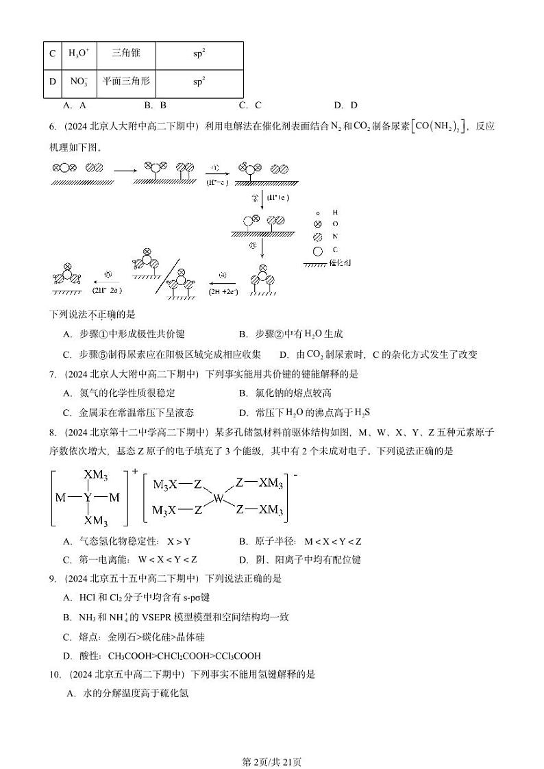 2024北京重点校高二（下）期中真题化学汇编：微粒间相互作用与物质性质章节综合1（鲁科版）第2页