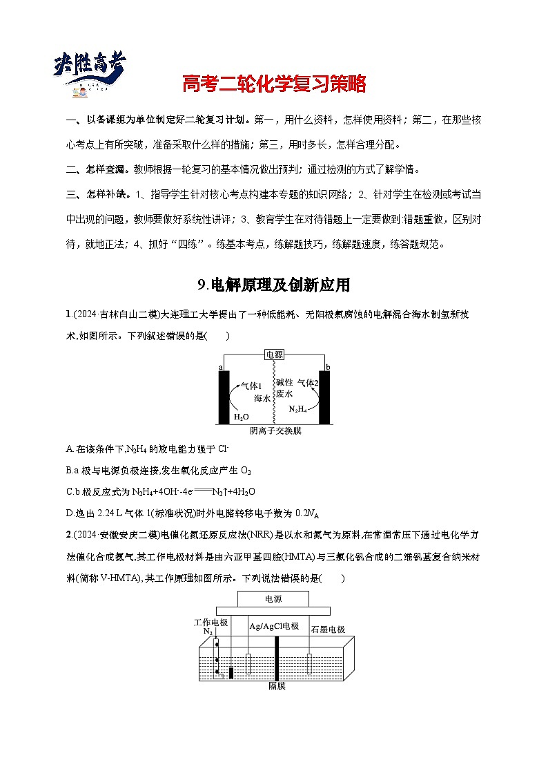 2025年高考化学二轮复习专练 选择题热点练9 电解原理及创新应用（通用版，含解析）第1页