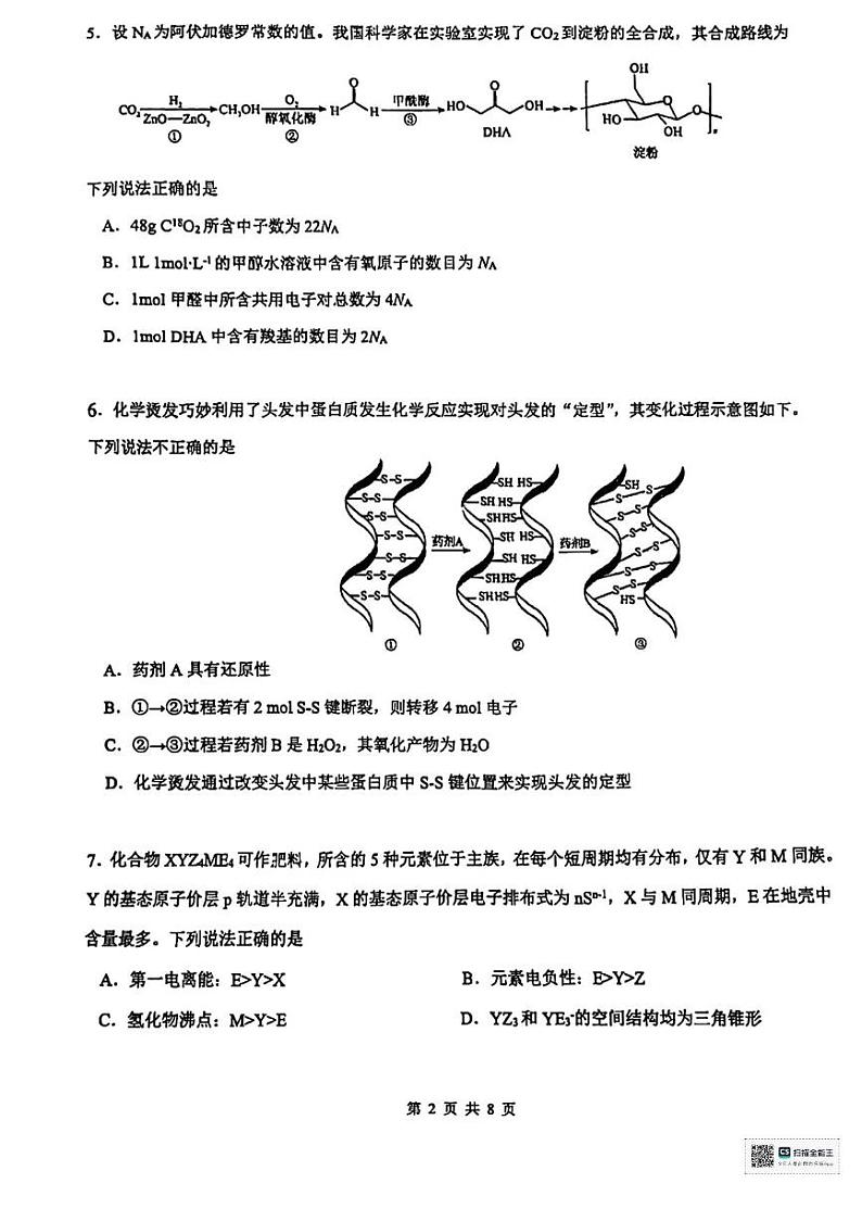 福建省厦门市2023_2024学年高三化学上学期12月考试题pdf第2页